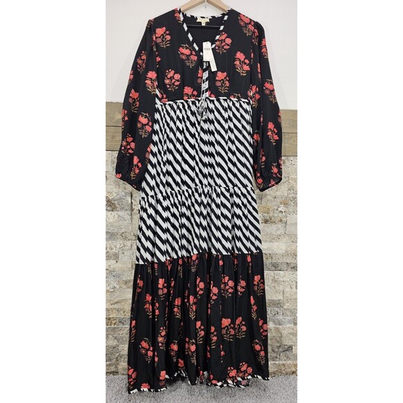 Nikasha Anthropologie Maxi Dress Tiered Floral Boho Maximalist Whimsy Goth Small - Picture 2 of 16